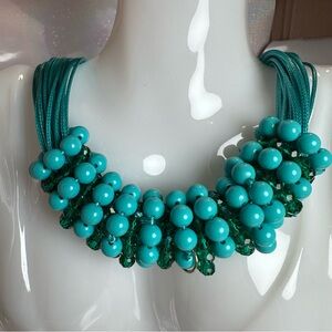 nOir Jewelry | Blue Beaded Statement Necklace | NWT